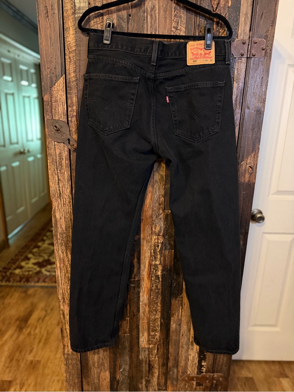 Levi’s 505 Jeans Mens 34x32 Black Denim Regular Fit Straight Leg 100% Cotton